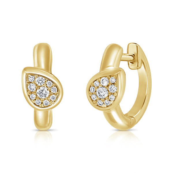 14K Gold Diamond Pear Huggie Earrings – 0.15 Carat Pavé Diamond Hoop Earrings in White, Yellow, or Rose Gold