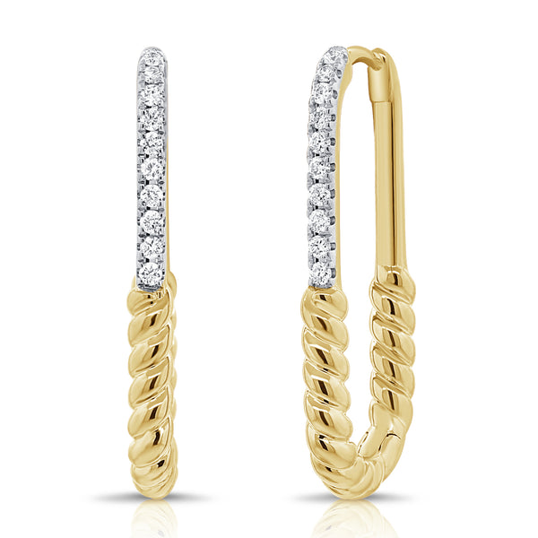 14K Gold Twisted Diamond Huggie Earrings with 0.11 Carats – White, Yellow, or Rose Gold