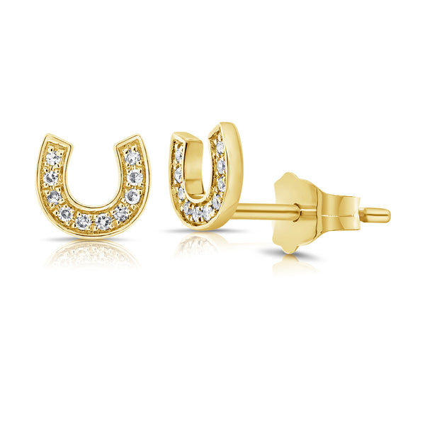 Lucky Horseshoe Diamond Stud Earrings in 14K Gold