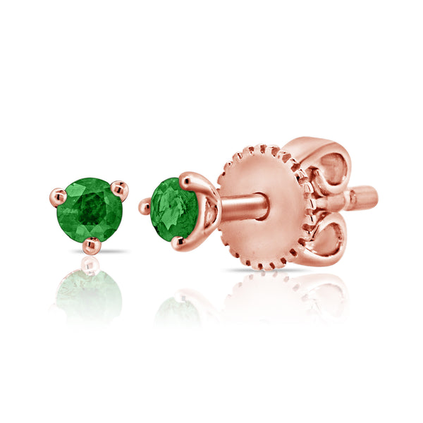 14K Gold Emerald Solitaire Stud Earrings – 0.08 Carat Classic Round Cut