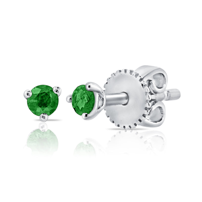 14K Gold Emerald Solitaire Stud Earrings – 0.08 Carat Classic Round Cut