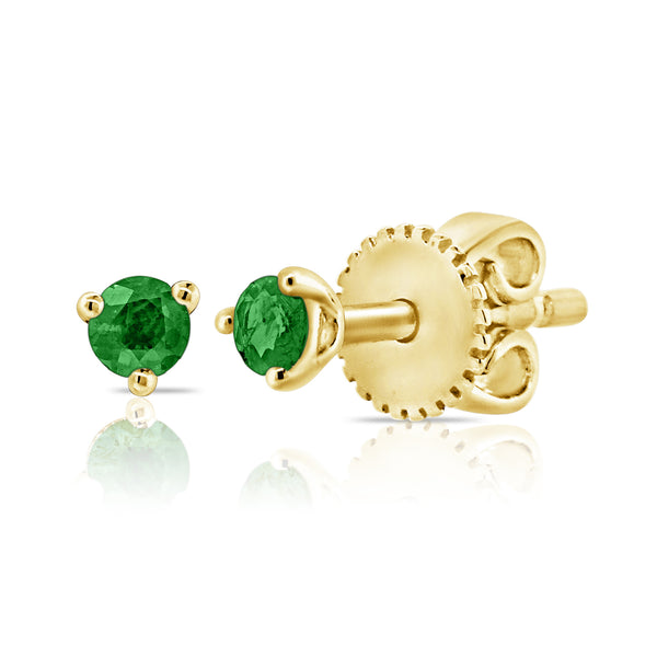 14K Gold Emerald Solitaire Stud Earrings – 0.08 Carat Classic Round Cut