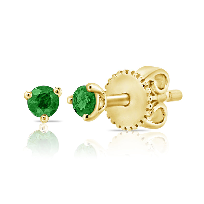 14K Gold Emerald Solitaire Stud Earrings – 0.08 Carat Classic Round Cut