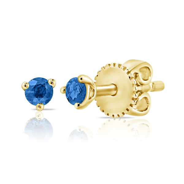 Round Solitaire Sapphire Stud Earrings mounted in 14kt Gold