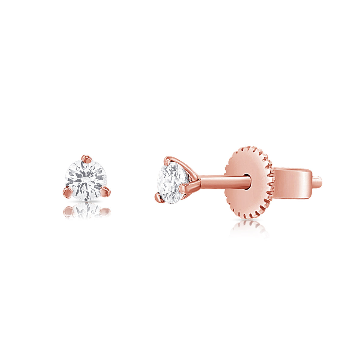 14K Gold Diamond Solitaire Stud Earrings 0.16 Carats | Classic 3-Prong Design in White, Yellow, or Rose Gold
