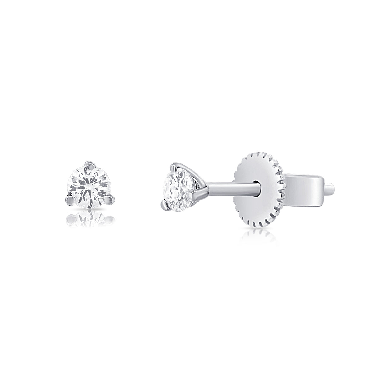 14K Gold Diamond Solitaire Stud Earrings 0.16 Carats | Classic 3-Prong Design in White, Yellow, or Rose Gold