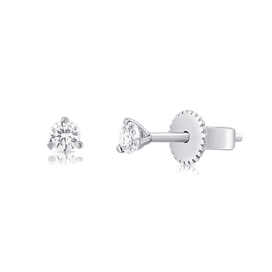 14K Gold Diamond Solitaire Stud Earrings 0.16 Carats | Classic 3-Prong Design in White, Yellow, or Rose Gold