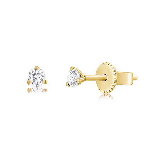14K Gold Diamond Solitaire Stud Earrings 0.16 Carats | Classic 3-Prong Design in White, Yellow, or Rose Gold