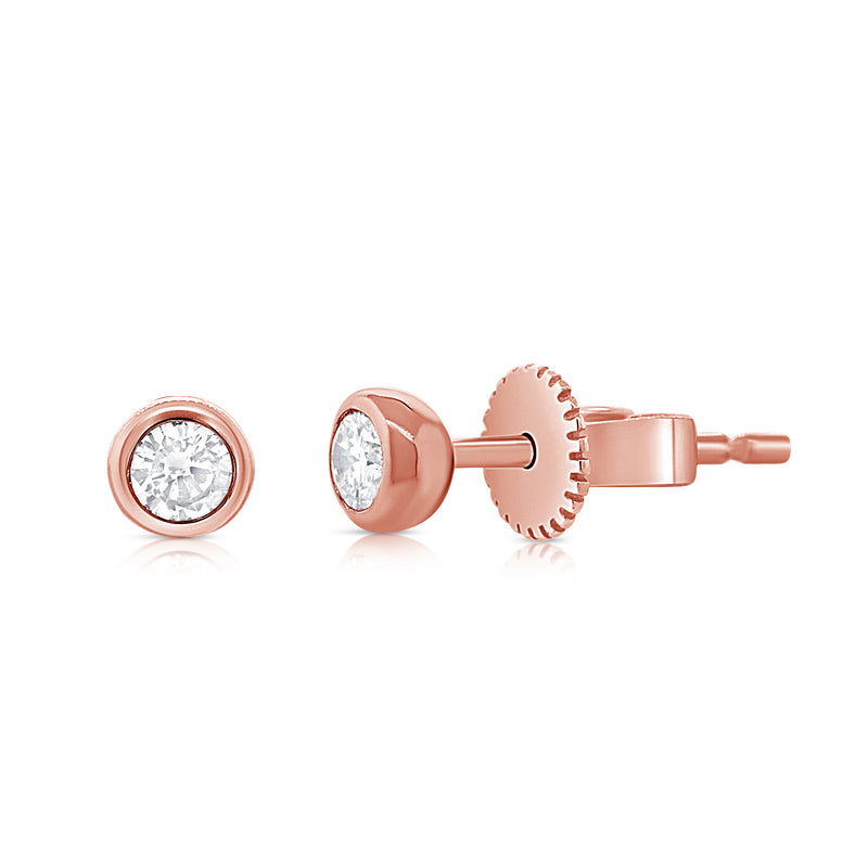 14K Gold Diamond Bezel Stud Earrings | 0.18 Carat Round Brilliant Cut