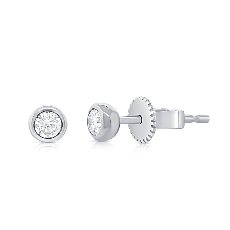 14K Gold Diamond Bezel Stud Earrings | 0.18 Carat Round Brilliant Cut
