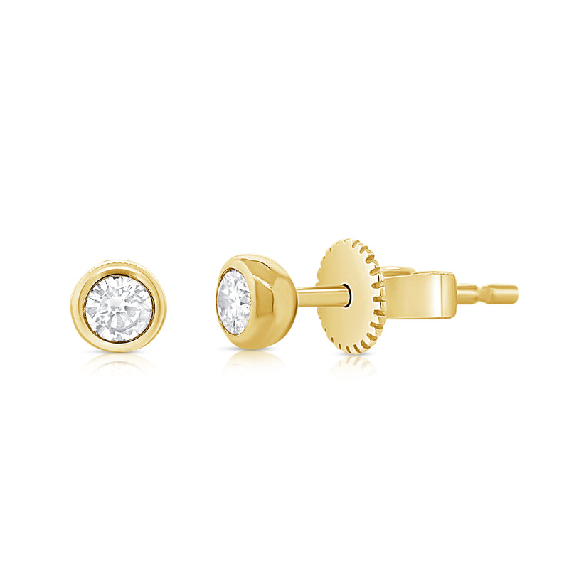14K Gold Diamond Bezel Stud Earrings | 0.18 Carat Round Brilliant Cut