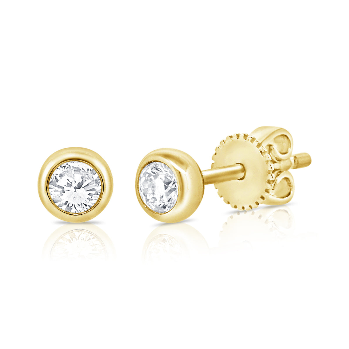 14K Gold Bezel-Set Diamond Stud Earrings