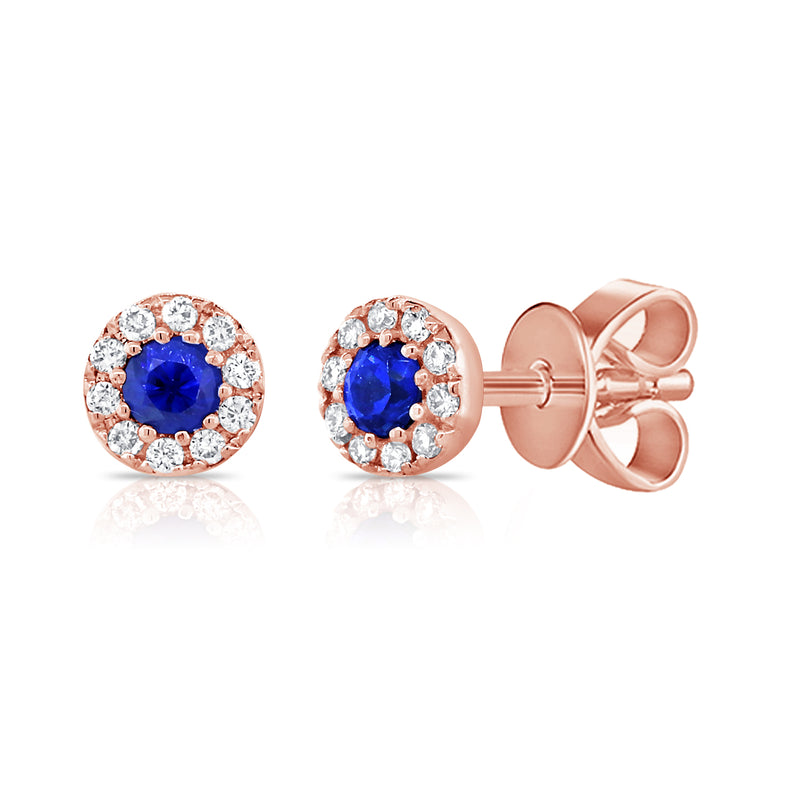 14K Gold Sapphire and Diamond Halo Stud Earrings