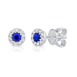 14K Gold Sapphire and Diamond Halo Stud Earrings