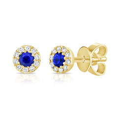 14K Gold Sapphire and Diamond Halo Stud Earrings