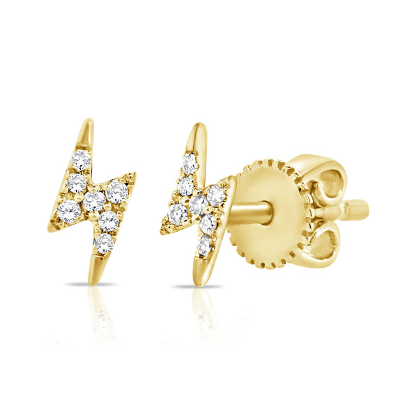 Celestial Zodiac Lightening Bolt Diamond Stud Earrings