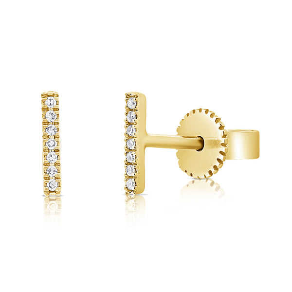 Elegant Bar Diamond Stud Earrings in 14K Gold