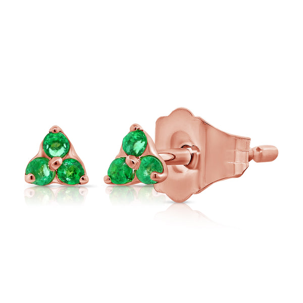 Emerald Stud Triple Stone Earring in a Classic Clover Design