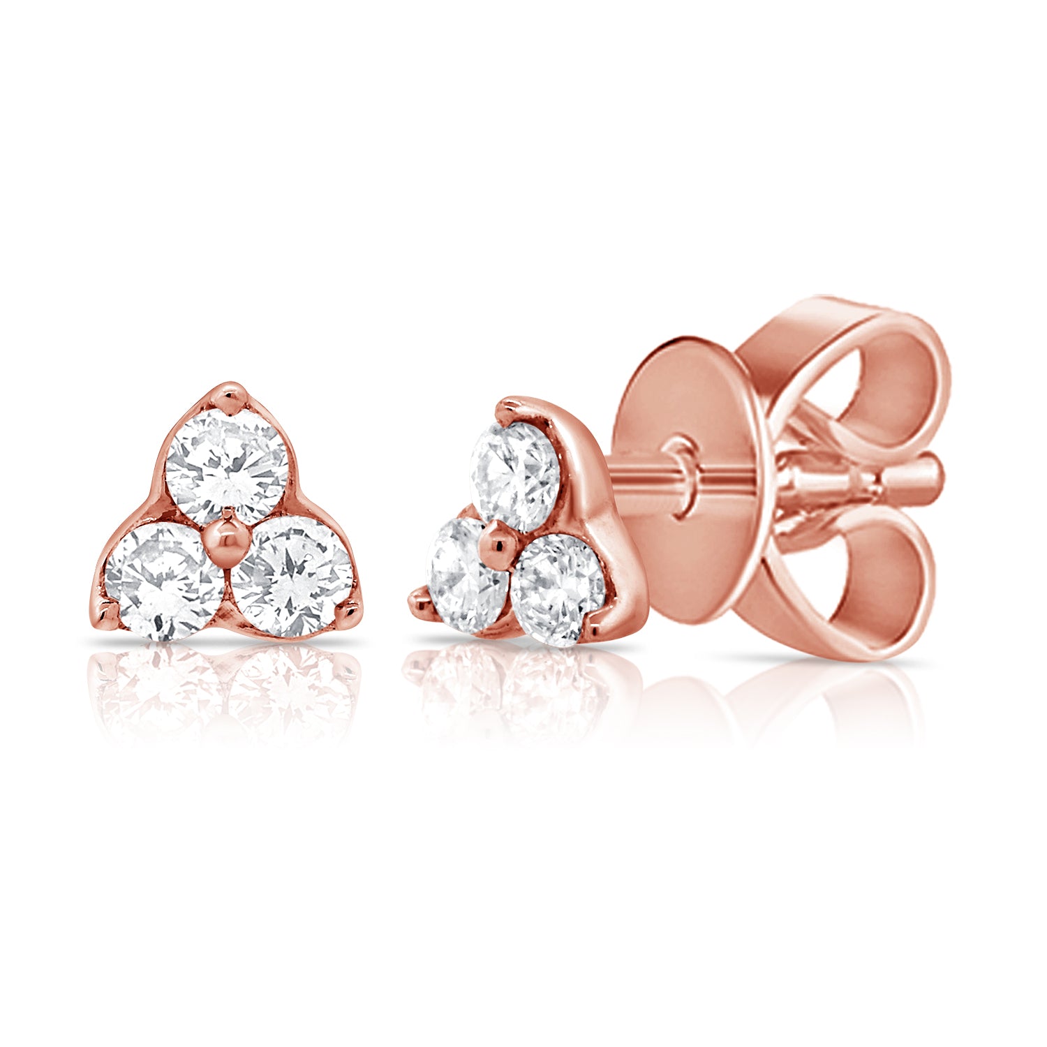 14K Gold 3-Stone Clover Diamond Stud Earrings | 0.07ct Trio Diamond Studs