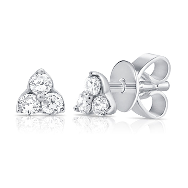 3 Stone Classic Clover Design Diamond Stud Earrings