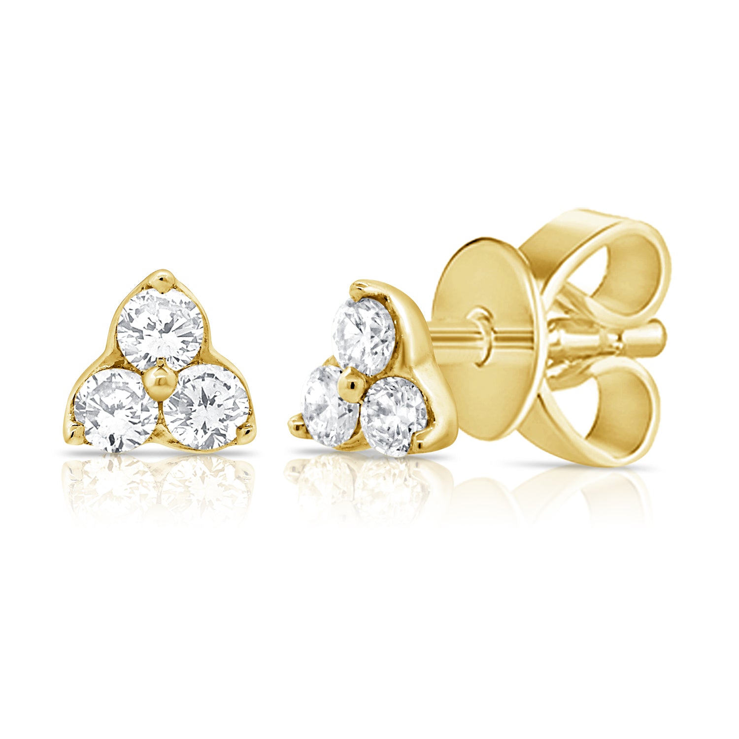 14K Gold 3-Stone Clover Diamond Stud Earrings | 0.07ct Trio Diamond Studs