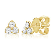 14K Gold 3-Stone Clover Diamond Stud Earrings | 0.07ct Trio Diamond Studs