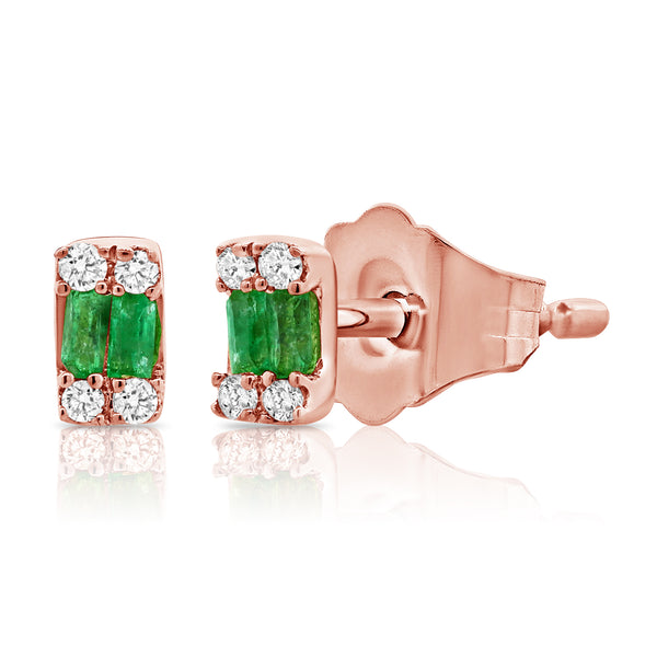 Emerald Studs with 0.08ct Diamonds