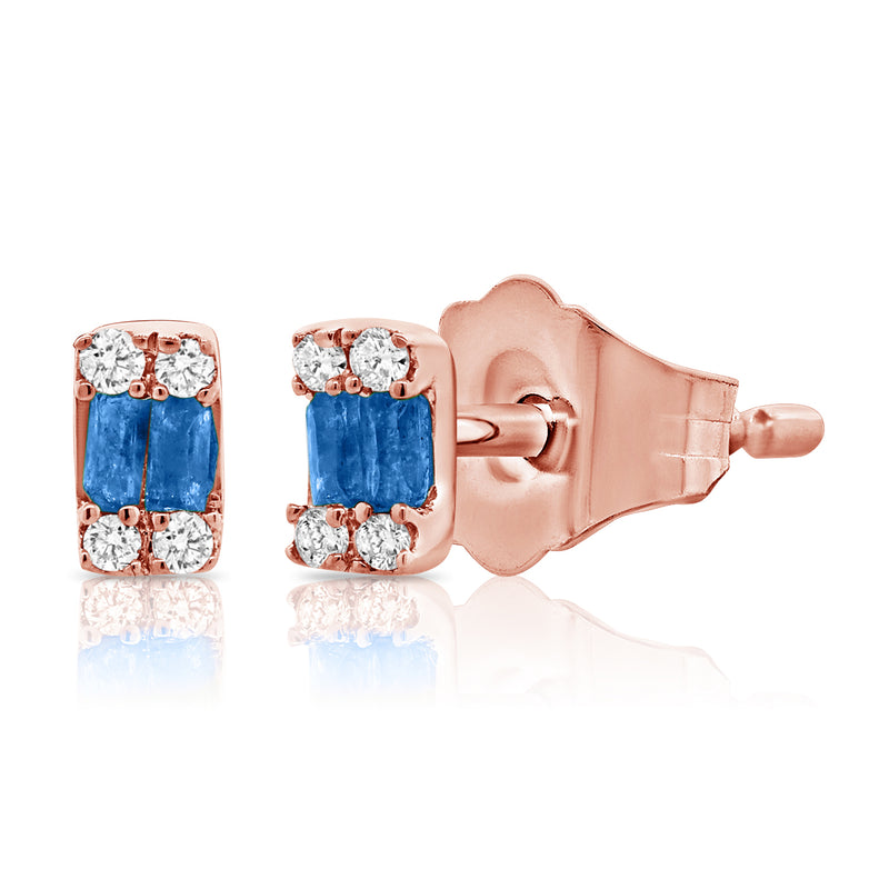 14K Gold Sapphire and Diamond Stud Earrings | 0.08 Carat