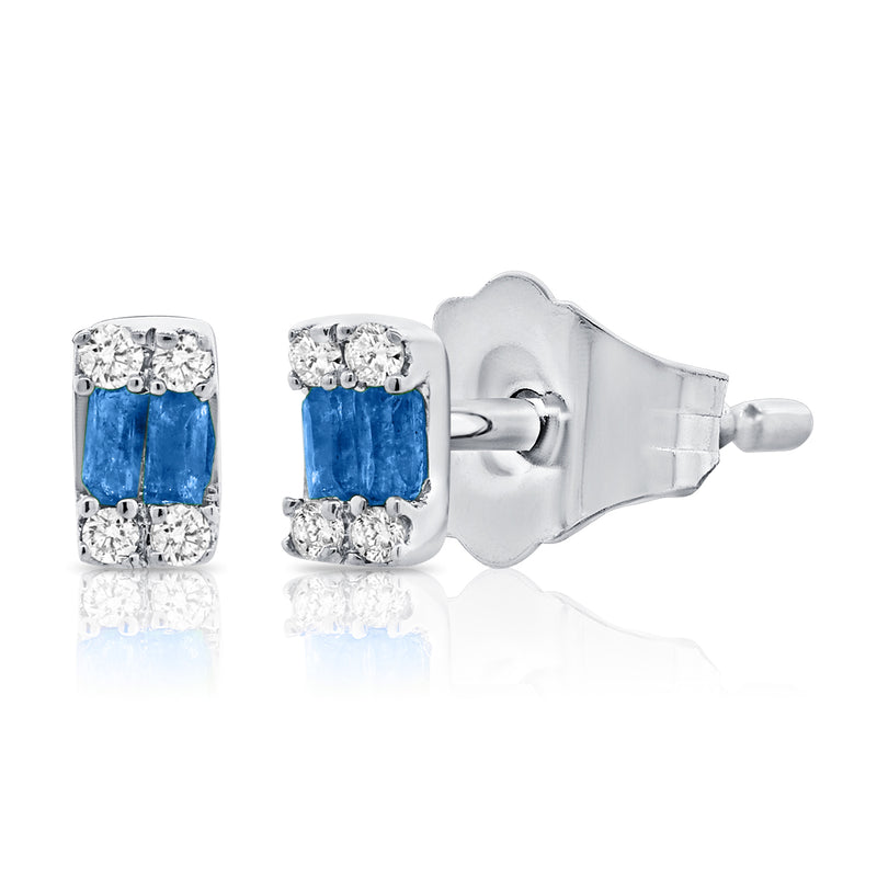 14K Gold Sapphire and Diamond Stud Earrings | 0.08 Carat
