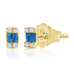 14K Gold Sapphire and Diamond Stud Earrings | 0.08 Carat