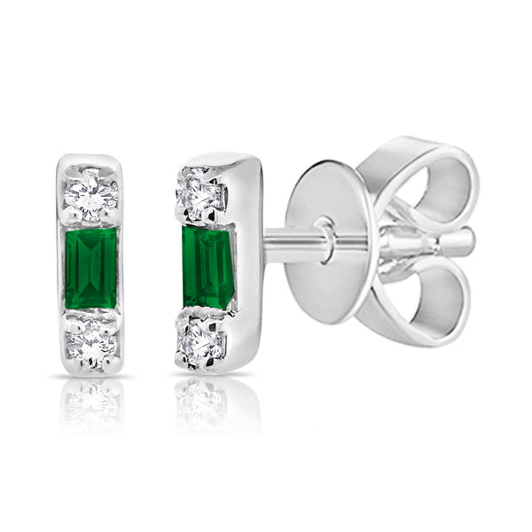 TRENDY Emerald & Diamond Studs Handcrafted in 14Kt Gold