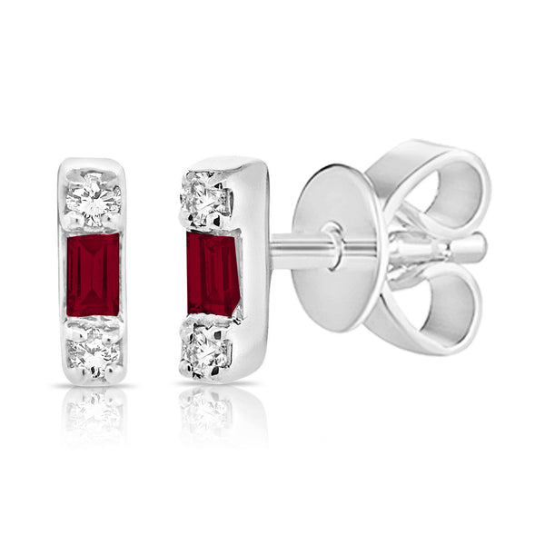 Ruby Baguette & Diamond Stud Earrings made in 14K Gold