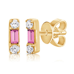 14K Pink Sapphire & Diamond Stud