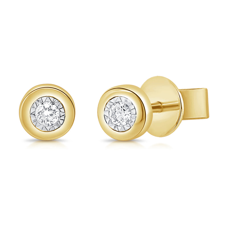 Bezel Set Illusion Set Round Diamond Studs with Miracle Setting in 14kt Gold