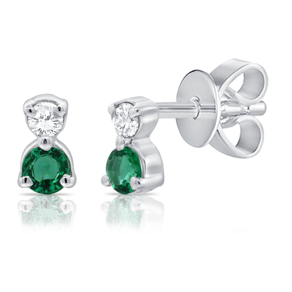 Classic Emerald & Diamond Studs made in 14Kt Gold