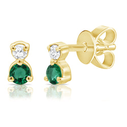 Classic Emerald & Diamond Studs made in 14Kt Gold