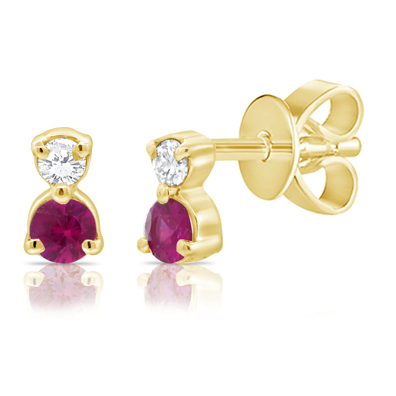 Brilliant Cut Ruby & Diamond Stud Earrings in 14K Gold