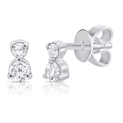 14K Gold Double Diamond Stud Earrings