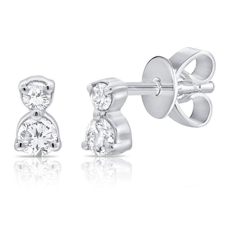 14K Gold Double Diamond Stud Earrings