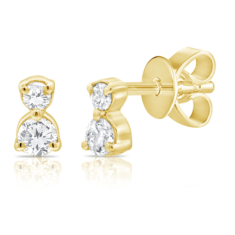 14K Gold Double Diamond Stud Earrings