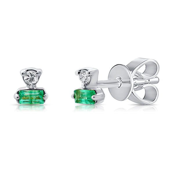 0.11ct Diamond & Emerald Studs made in 14K Gold