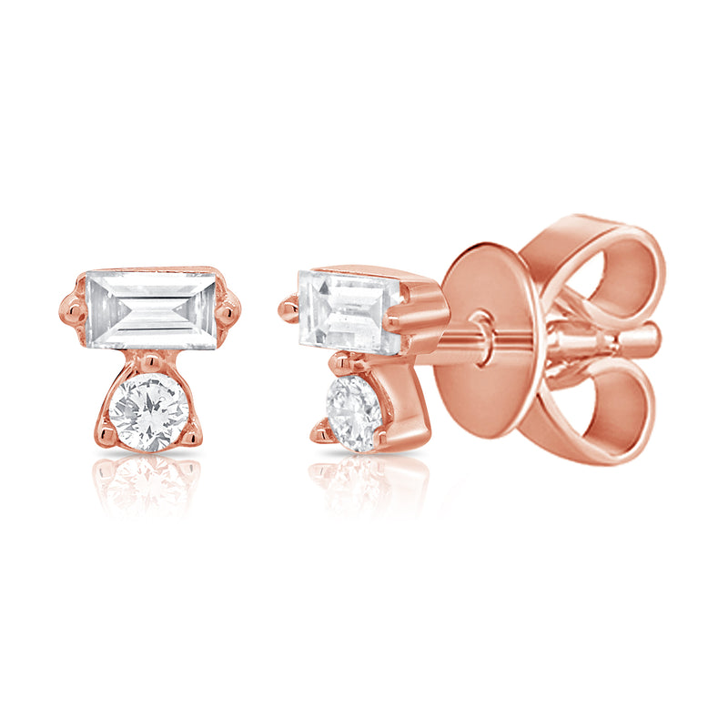 Elegant 0.10 Carat Diamond and Baguette Stud Earrings