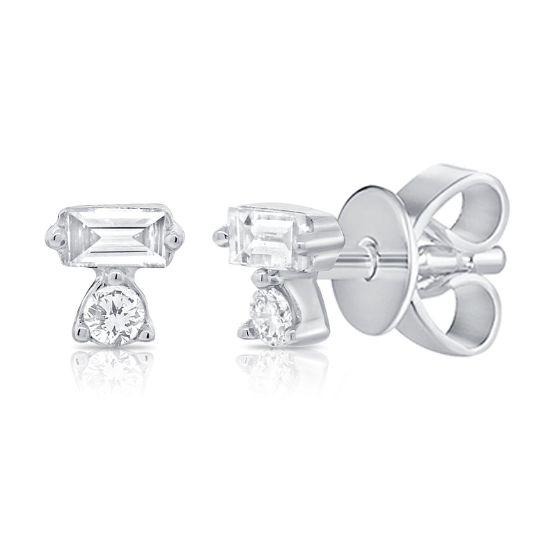 Elegant 0.10 Carat Diamond and Baguette Stud Earrings