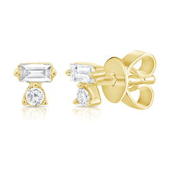 Elegant 0.10 Carat Diamond and Baguette Stud Earrings