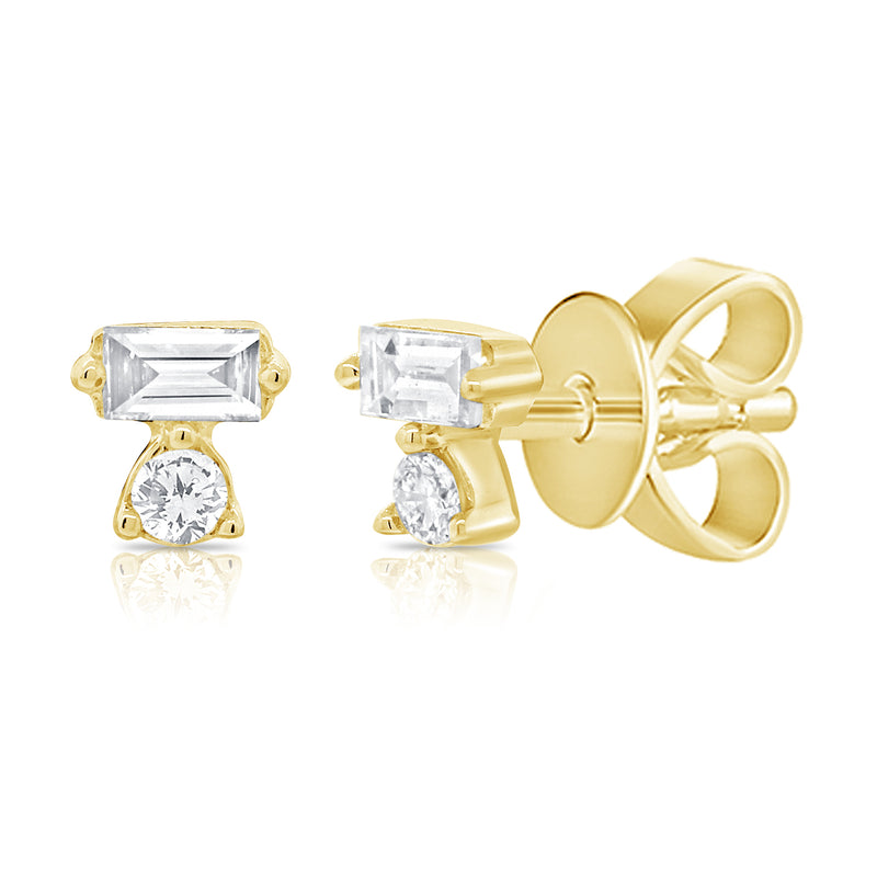 Elegant 0.10 Carat Diamond and Baguette Stud Earrings
