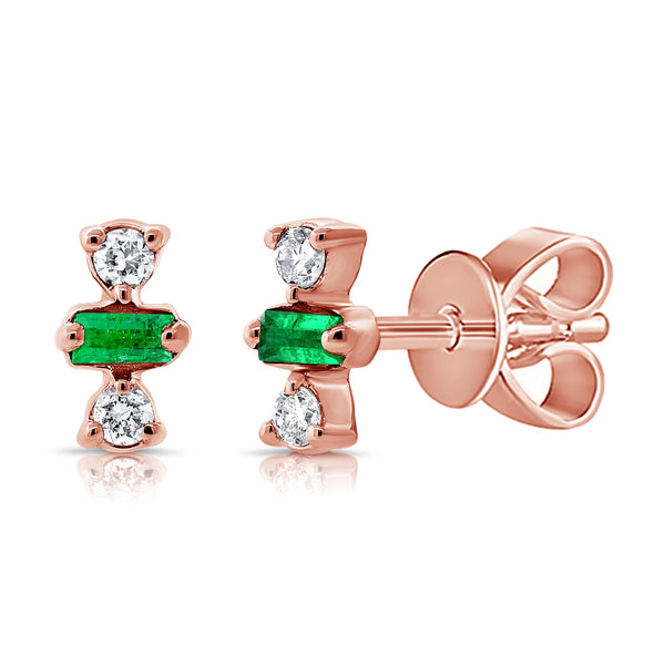 OKGs Collection Emerald & Diamond Studs made in 14K Gold