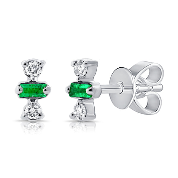 OKG Collection Baguette Cut Emerald & Diamond Studs made in 14Kt Gold