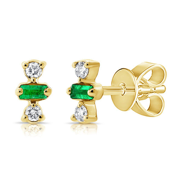 OKG Collection Baguette Cut Emerald & Diamond Studs made in 14Kt Gold