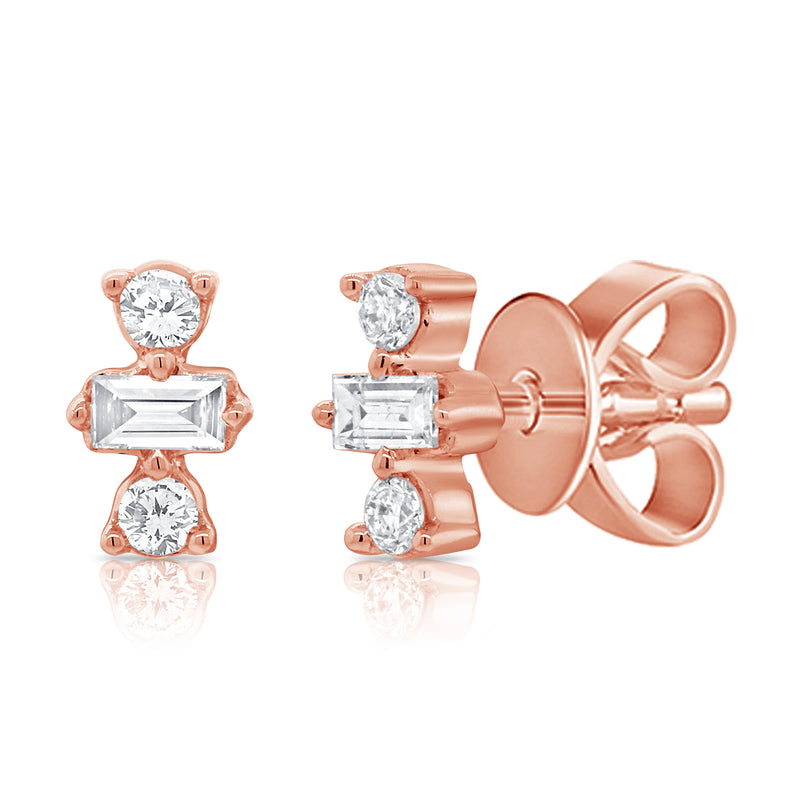 14K Gold Mixed-Cut Diamond & Baguette Stud Earrings | 0.14 Carat
