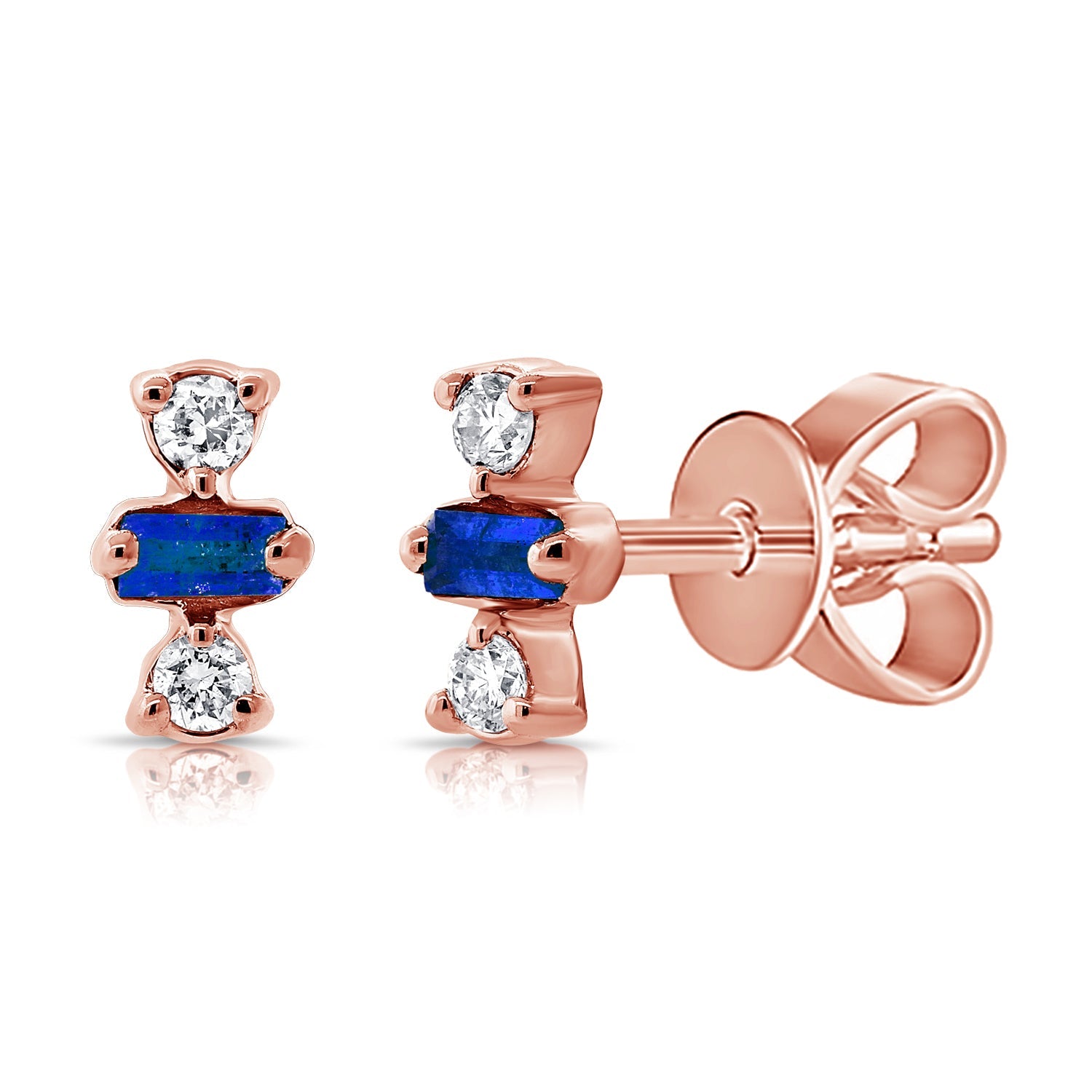 14K Gold Sapphire & Diamond Baguette Stud Earrings – 0.16ct
